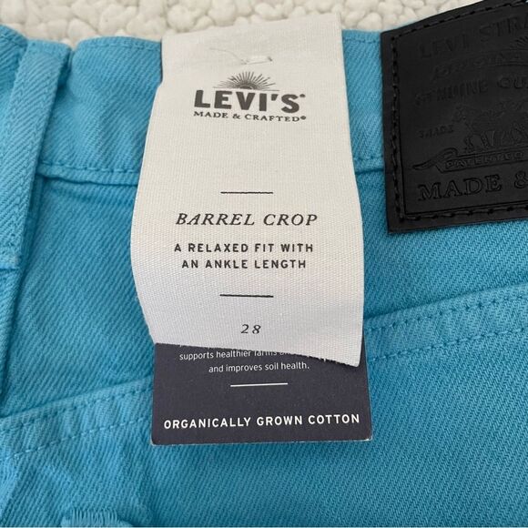 Levi’s Made & Crafted Blue Mist Organic Cotton Blend Barrel Crop Jeans Size 28 - Picture 9 of 14